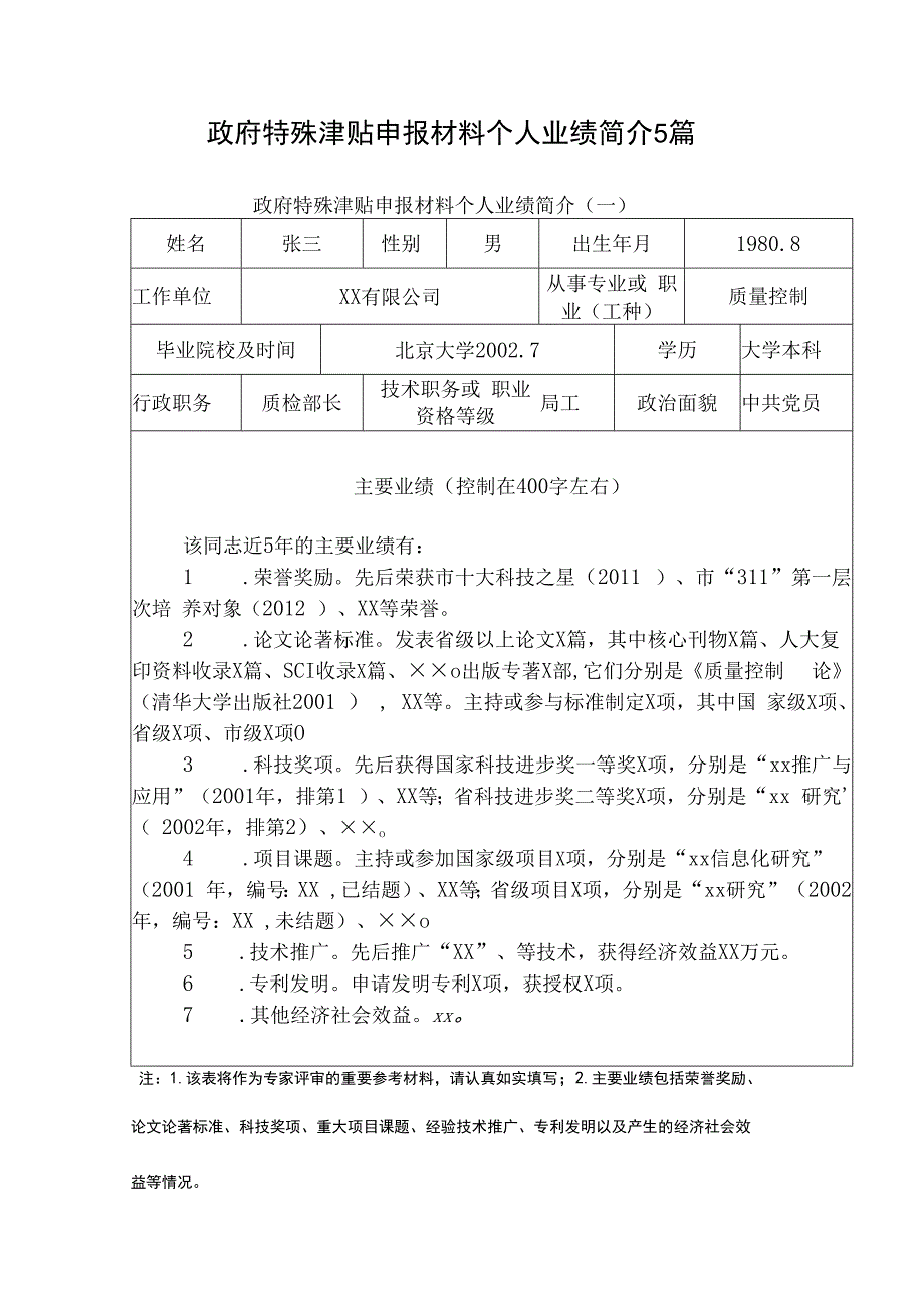 政府特殊津贴申报材料个人业绩简介5篇.docx_第1页