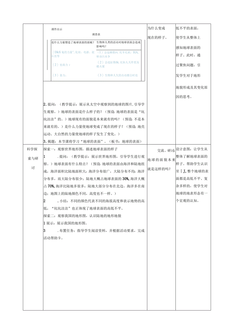 教科版五年级科学上册21地球的表面教学设计.docx_第2页