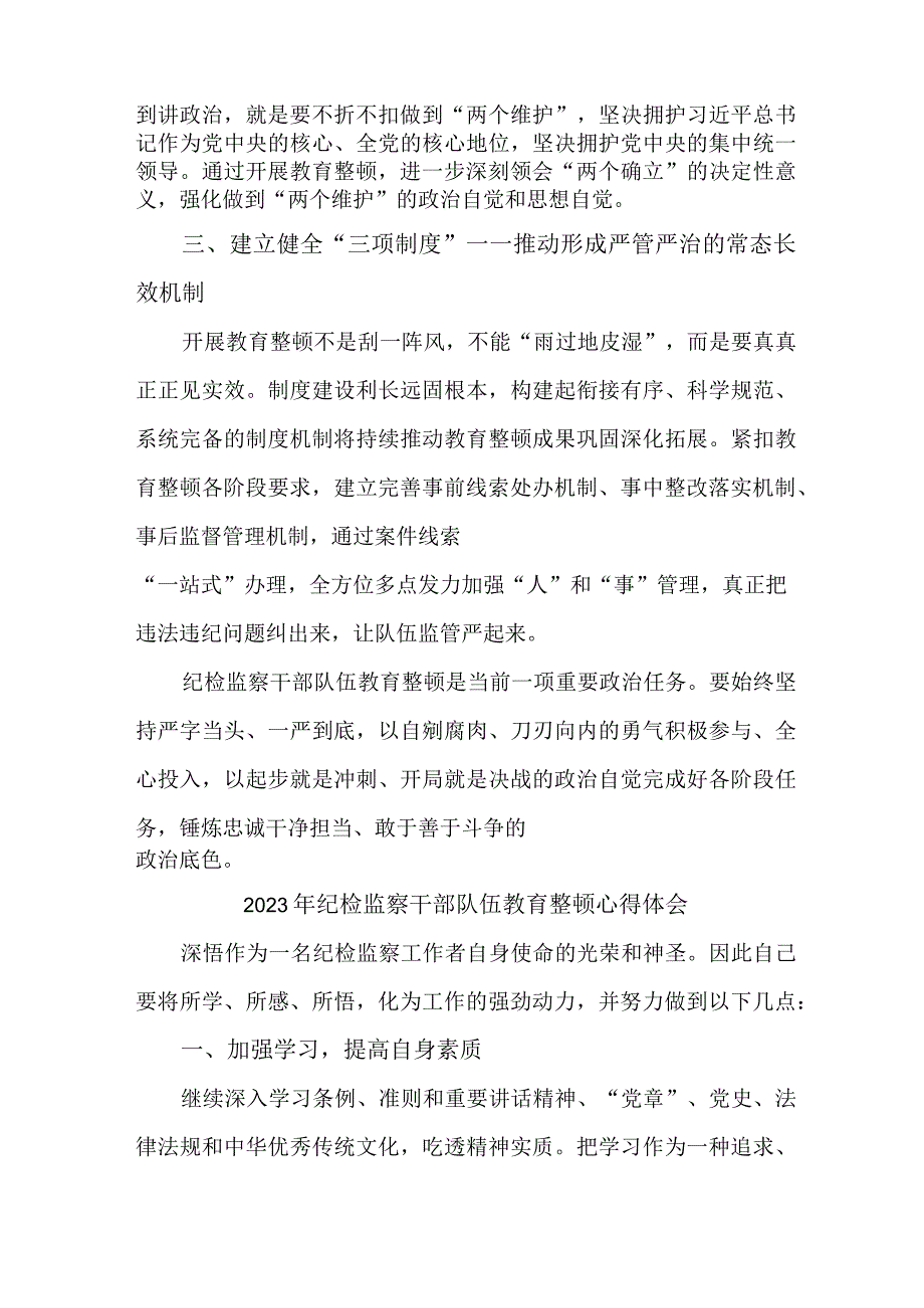 新版全市2023年纪检监察干部队伍思想教育整顿个人心得体会 （汇编8份）.docx_第2页