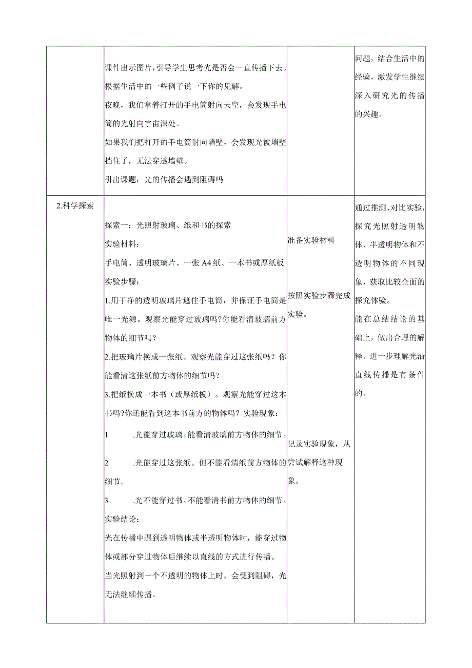 教科版五年级上册科学13光的传播会遇到阻碍吗教案.docx_第2页