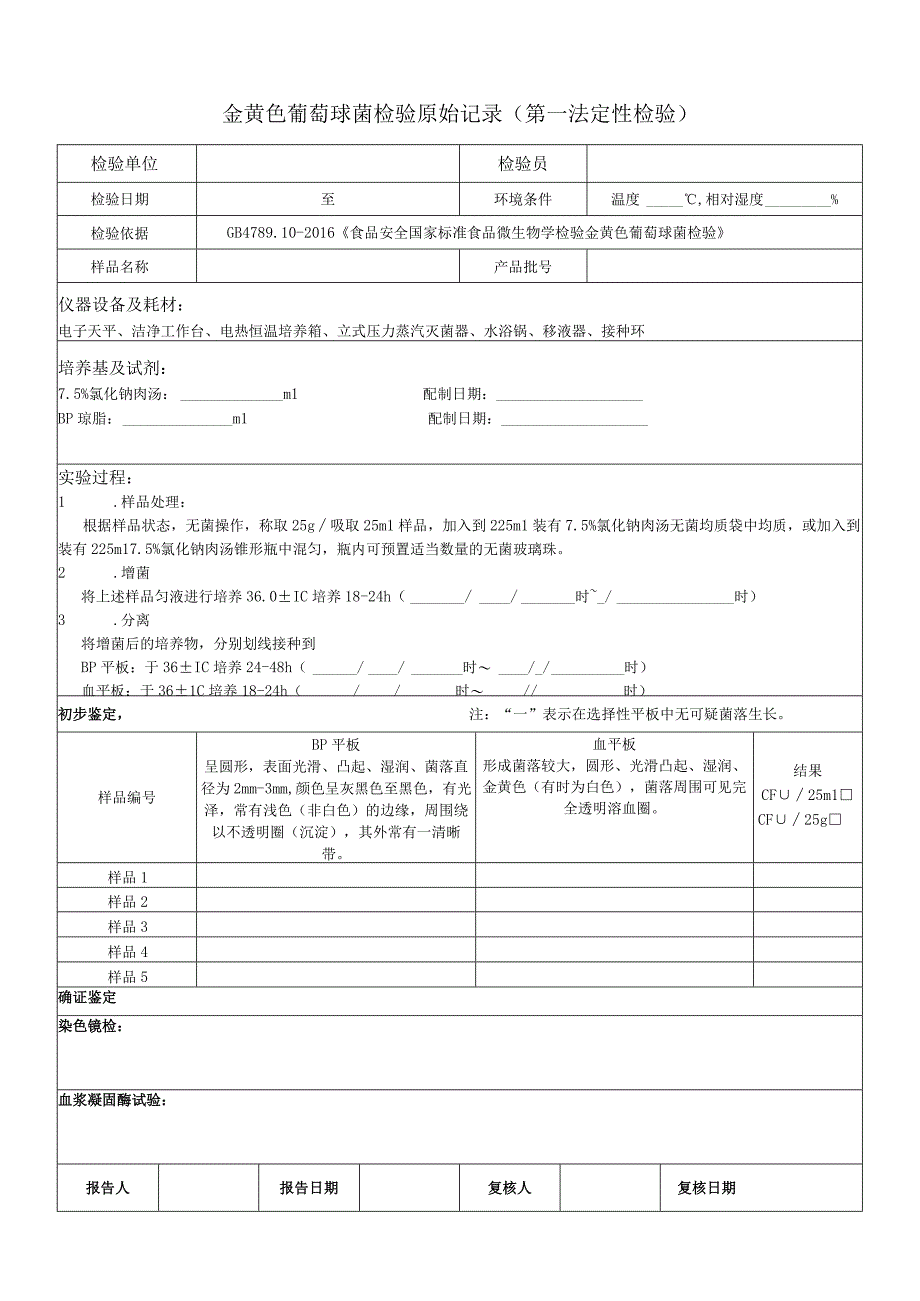 金葡检验原始记录第一法定性检验.docx_第1页