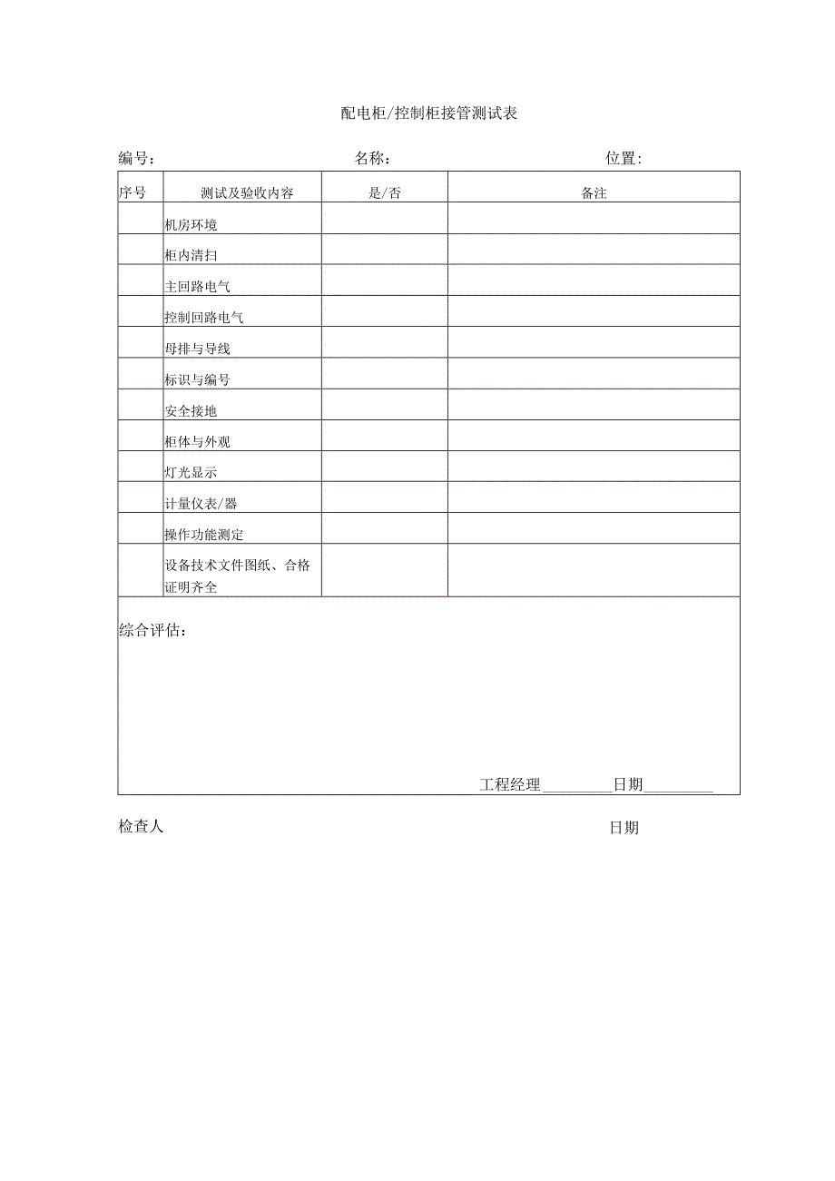 配电柜／控制柜接管测试表.docx_第1页