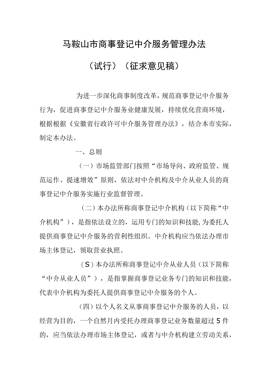 马鞍山市商事登记中介服务管理办法试行.docx_第1页