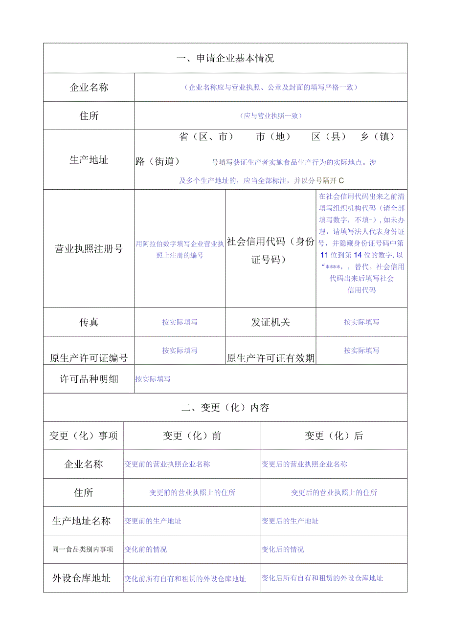 食品生产许可证变更化申请书填写样例.docx_第3页