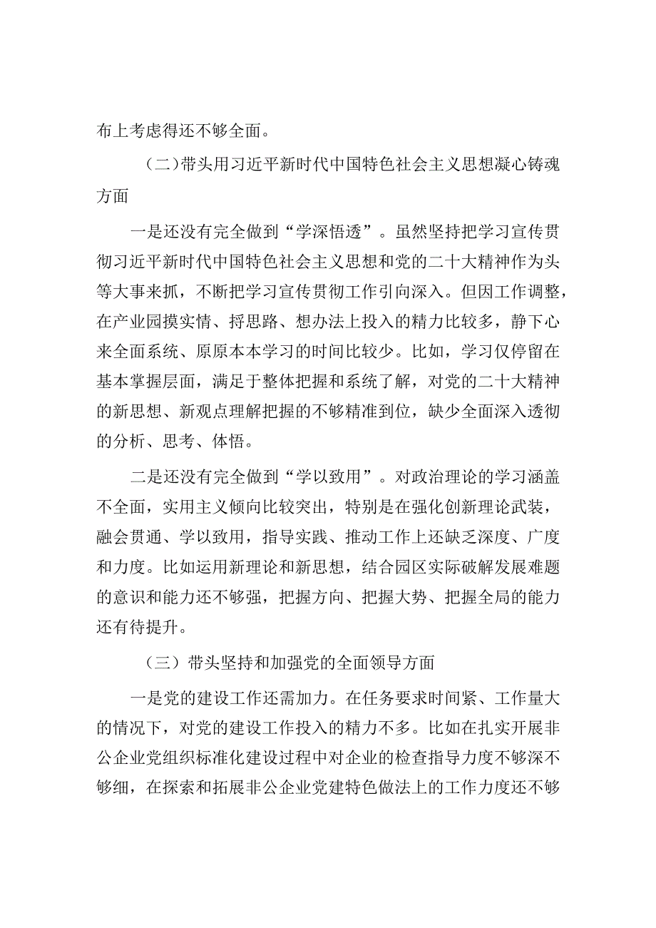 20232023年园区民主生活会领导个人对照检查材料.docx_第2页