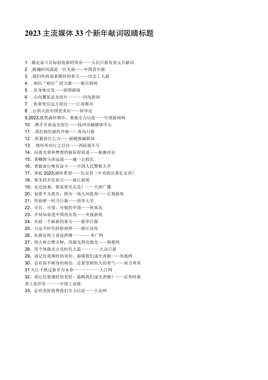 2023主流媒体33个新年献词吸睛标题.docx_第1页