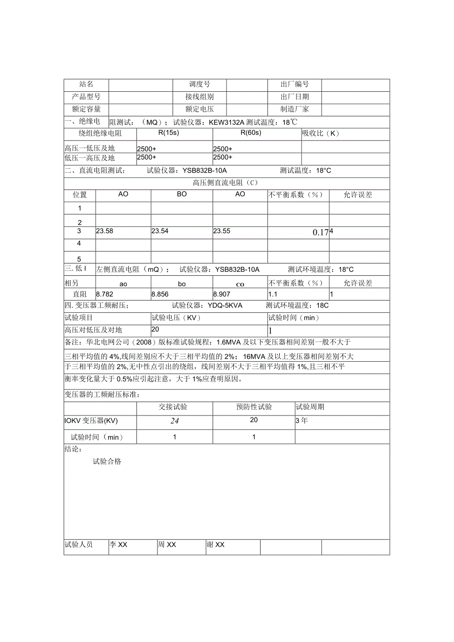 2023年10KV高压开关设备预防性试验报告.docx_第3页