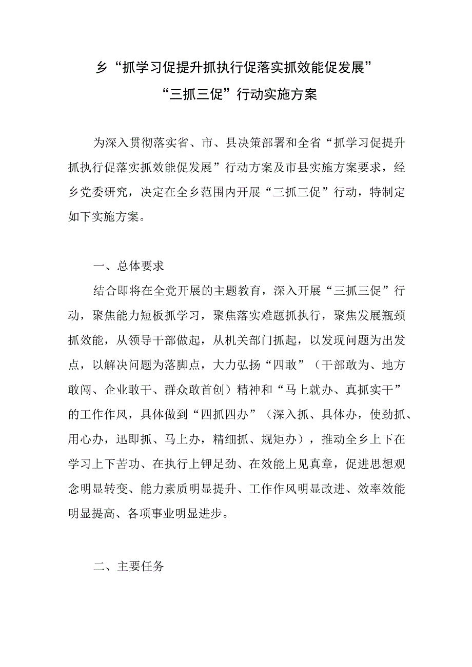 2023年乡镇抓学习促提升抓执行促落实抓效能促发展三抓三促行动实施方案和情况工作总结汇报.docx_第2页