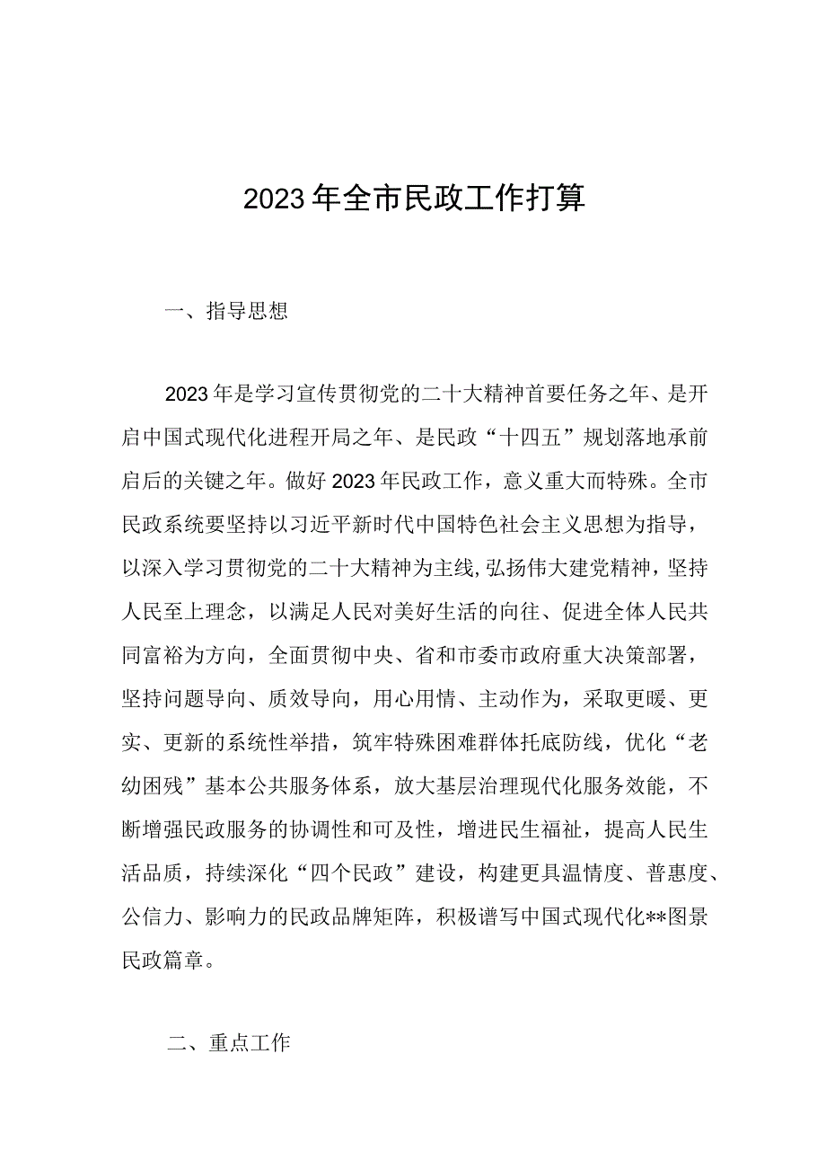 2023年全市民政工作打算范文.docx_第1页