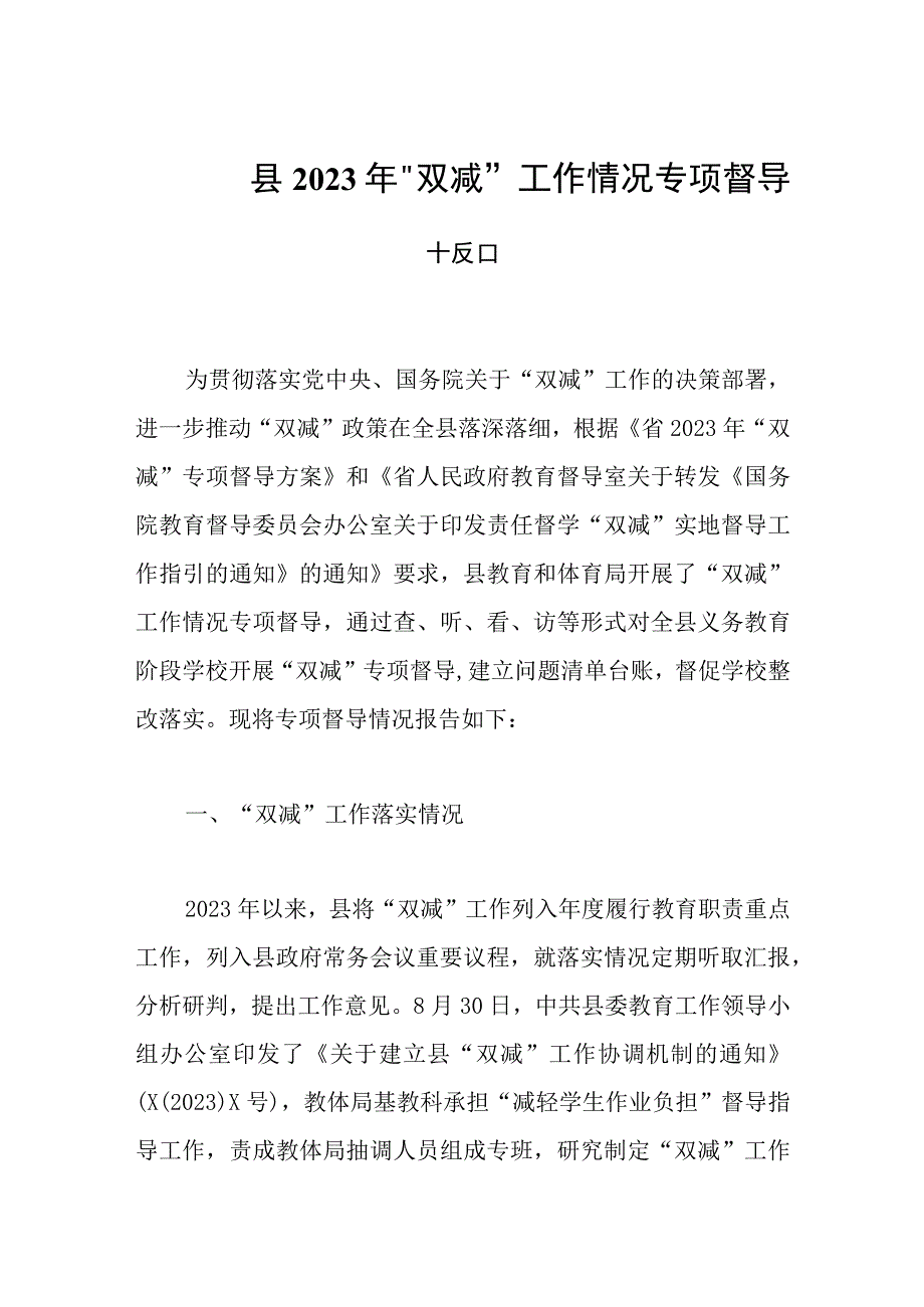 2023年双减工作情况专项督导报告.docx_第1页