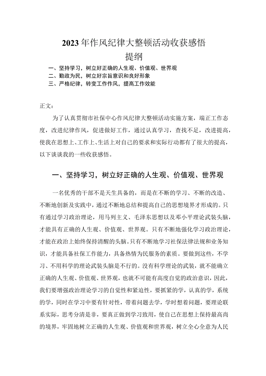 2023年作风纪律大整顿活动心得体会.docx_第1页