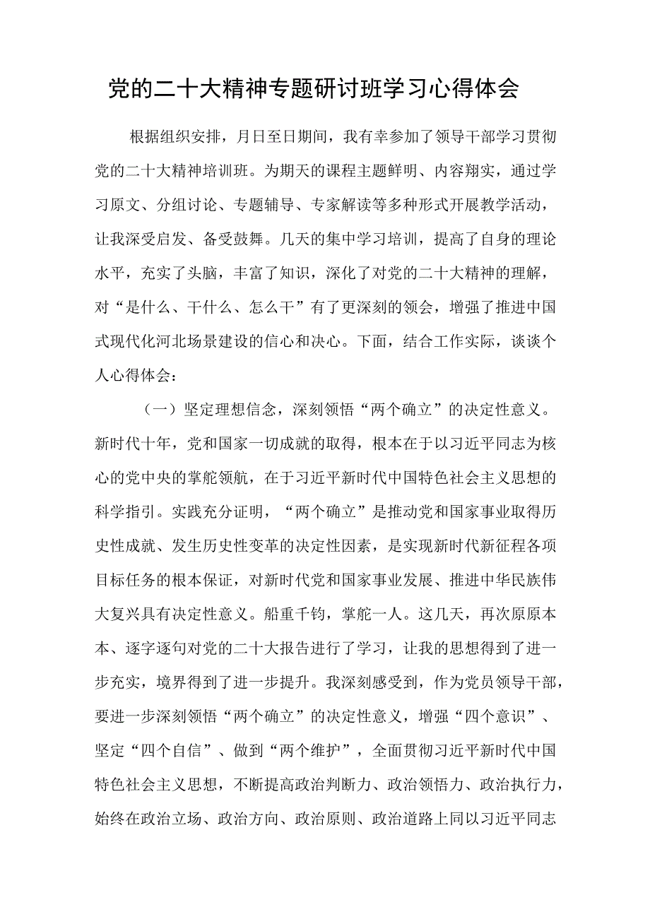 2023年党的二十大精神专题研讨班学习班读书班轮训班学习心得体会研讨发言讲话6篇.docx_第2页