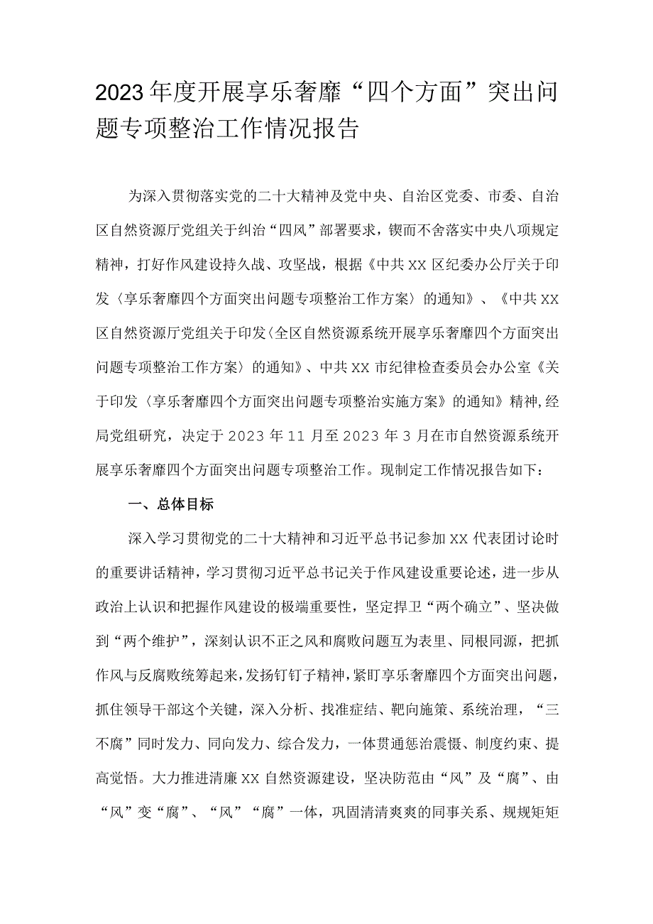 2023年度开展享乐奢靡四个方面突出问题专项整治工作情况报告.docx_第1页