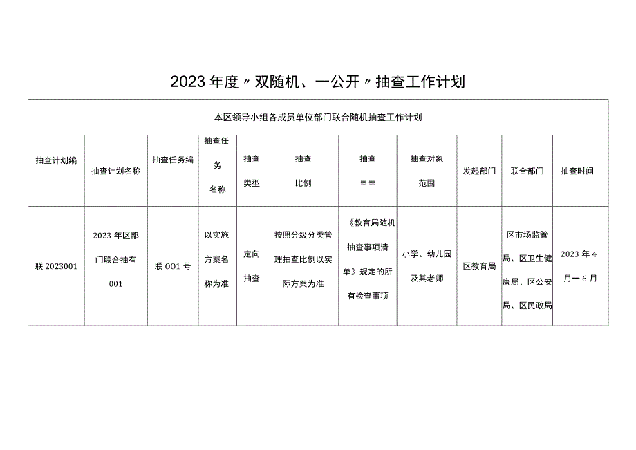 2023年度双随机一公开抽查工作计划.docx_第1页