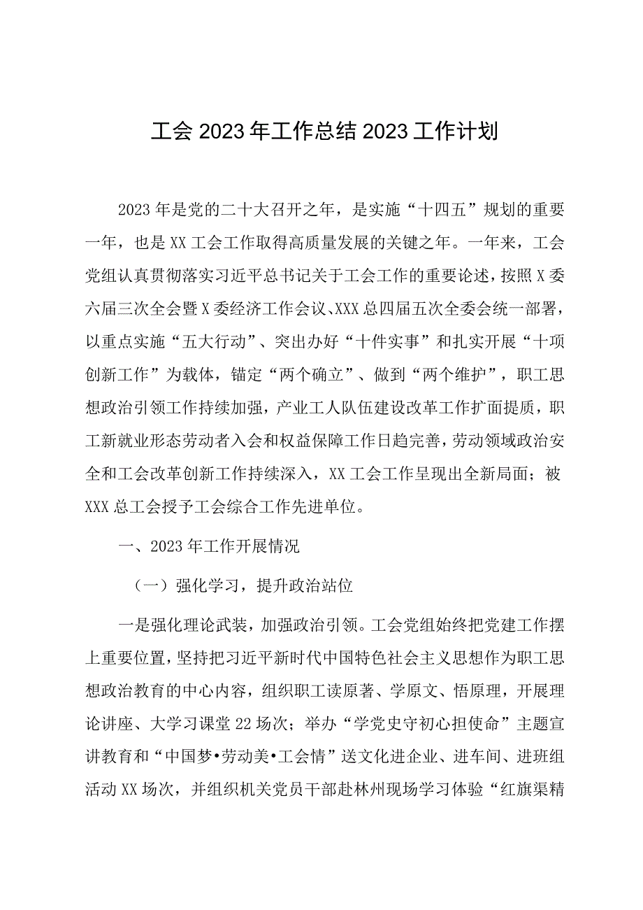 2023年工作总结2023年工作计划：总工会2023年工作总结2023工作计划.docx_第1页