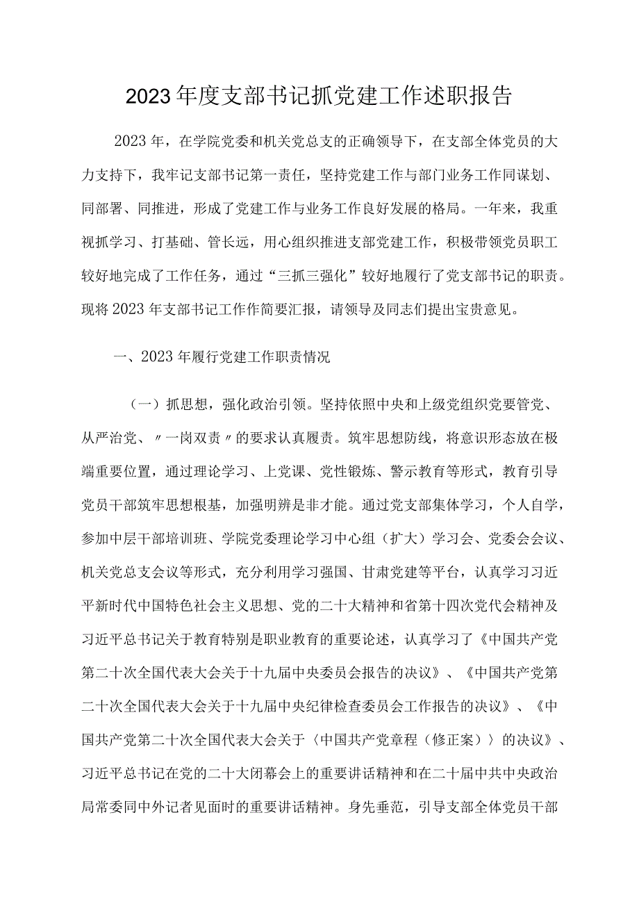 2023年度支部书记抓党建工作述职报告.docx_第1页