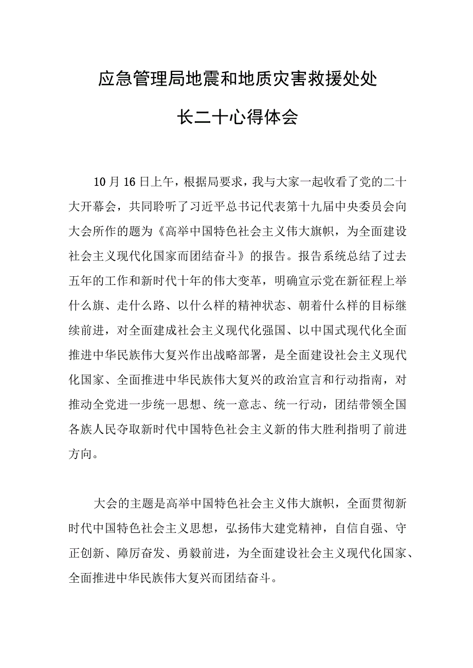 2023年应急管理局地震和地质灾害救援处处长会议精神心得体会范文.docx_第1页