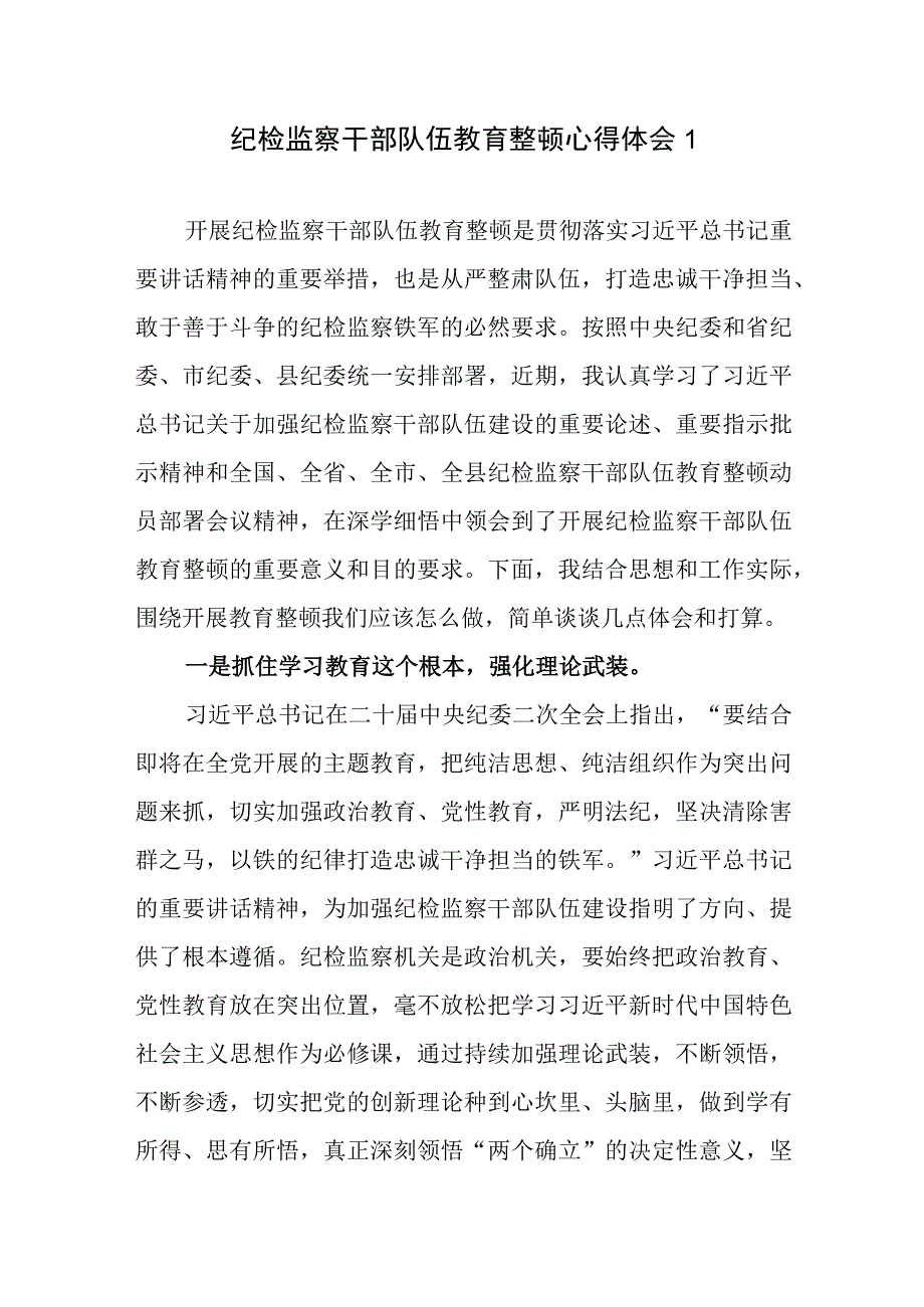 2023年开展纪检监察干部队伍教育整顿专题学习培训研讨心得体会6篇.docx_第2页