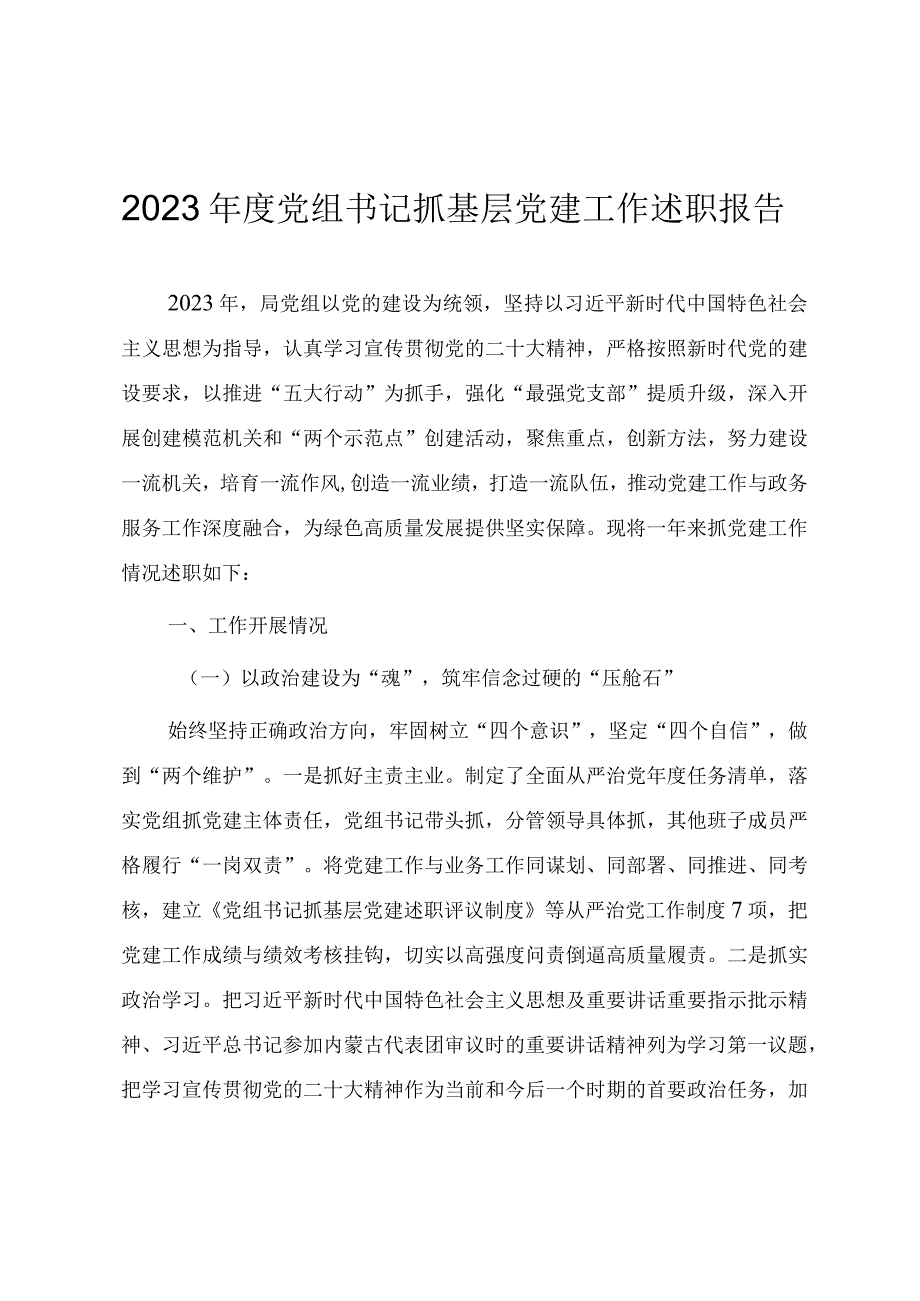 2023年度党组书记抓基层党建工作述职报告.docx_第1页