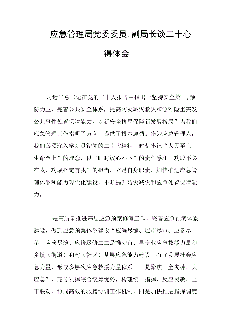 2023年应急管理局党委委员副局长谈二十心得体会范文.docx_第1页