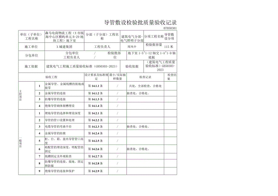 2023年导管敷设检验批质量验收记录.docx_第1页