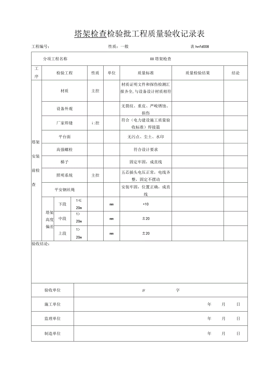 2023年塔架检查检验批工程质量验收记录表.docx_第1页