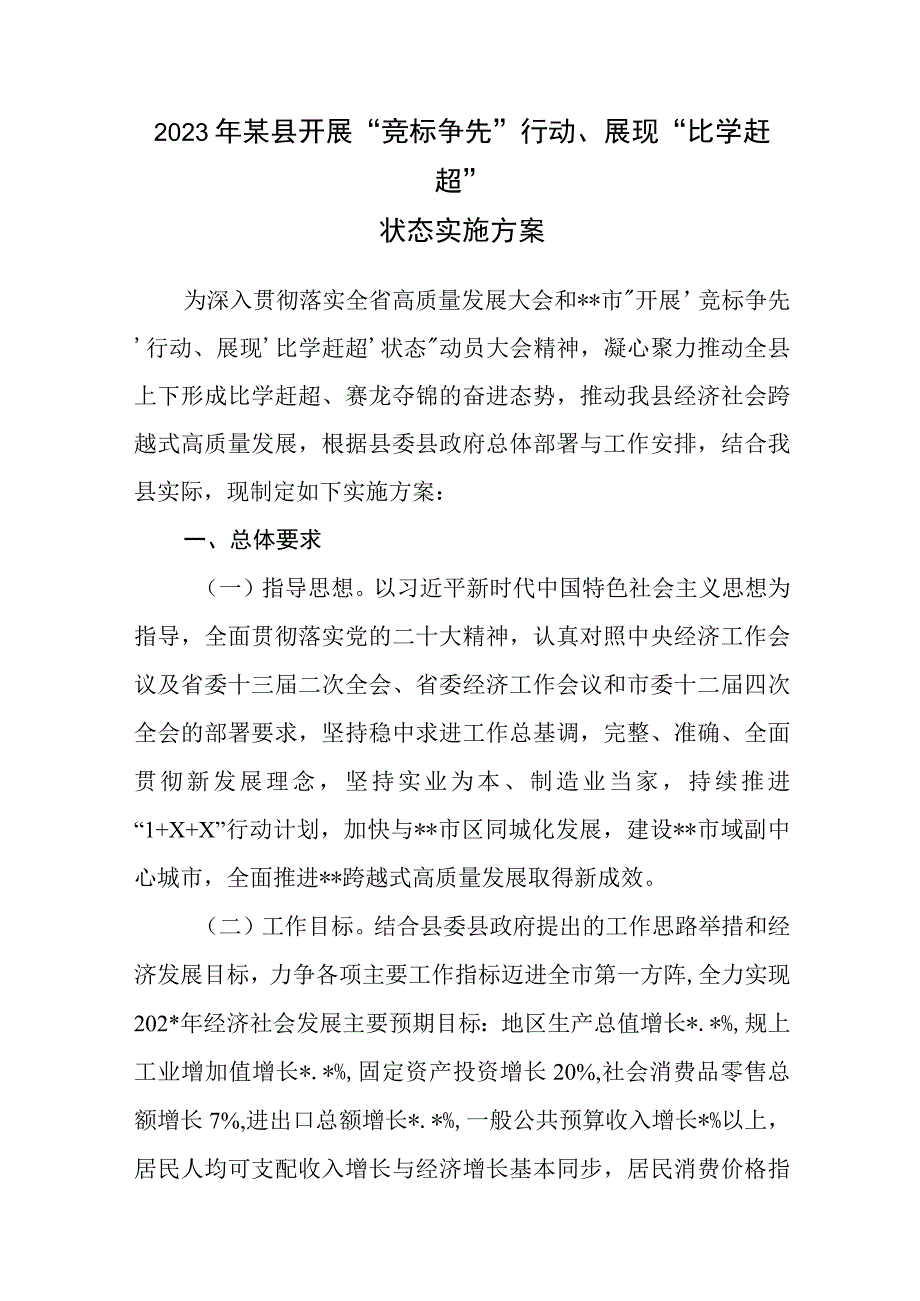 2023年某县开展竞标争先行动展现比学赶超状态实施方案.docx_第1页