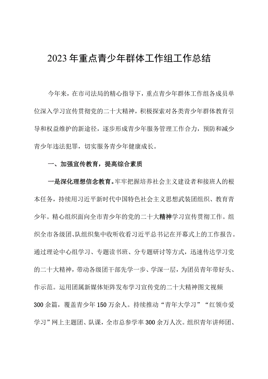 2023年重点青少年群体工作组工作总结.docx_第1页