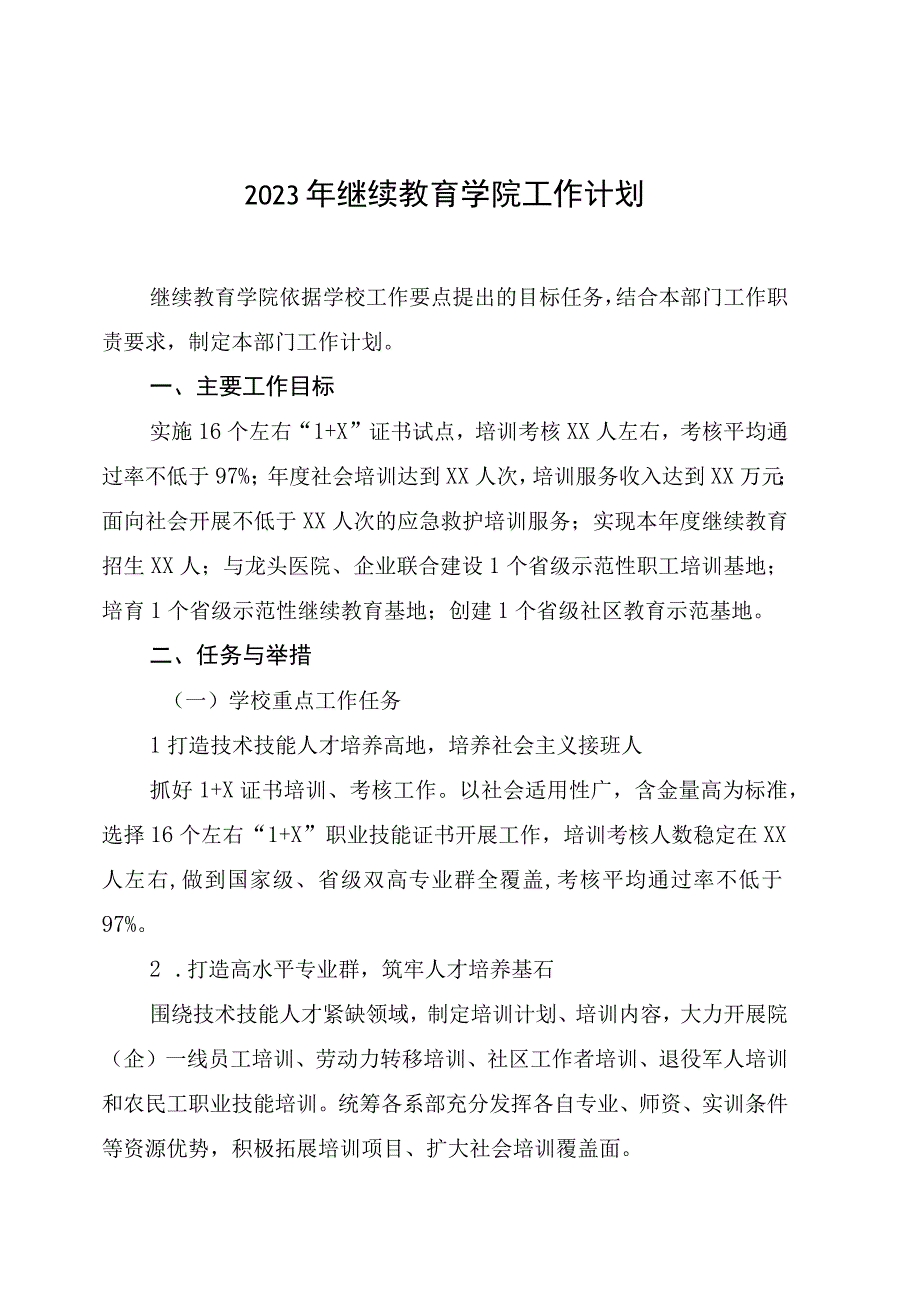 2023年继续教育学院工作计划.docx_第1页