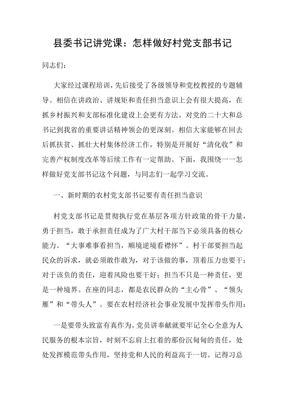 2023年整理如何怎样做好村党支部书记专题党课讲稿3篇.docx_第2页