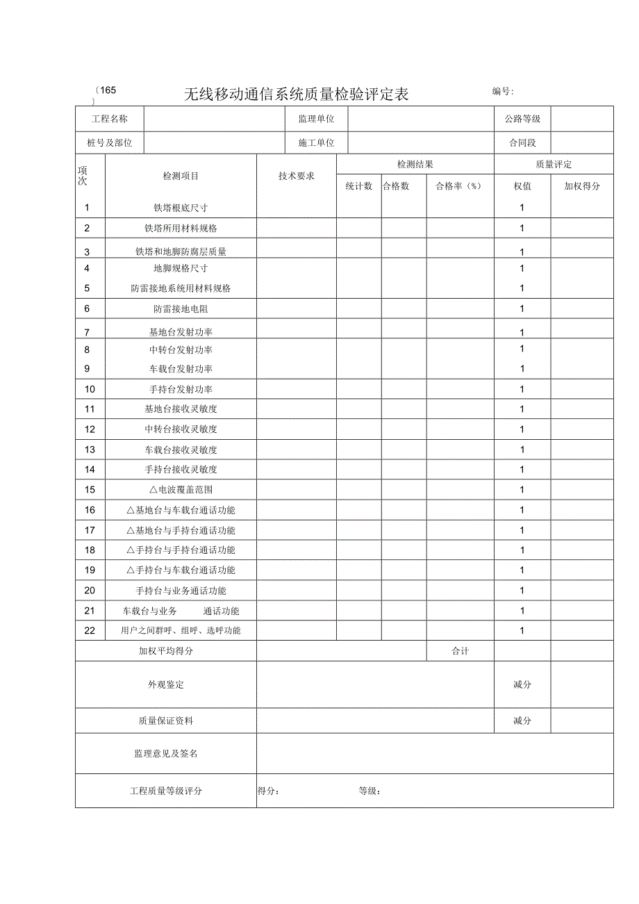 2023年无线移动通信系统质量检验评定表.docx_第1页