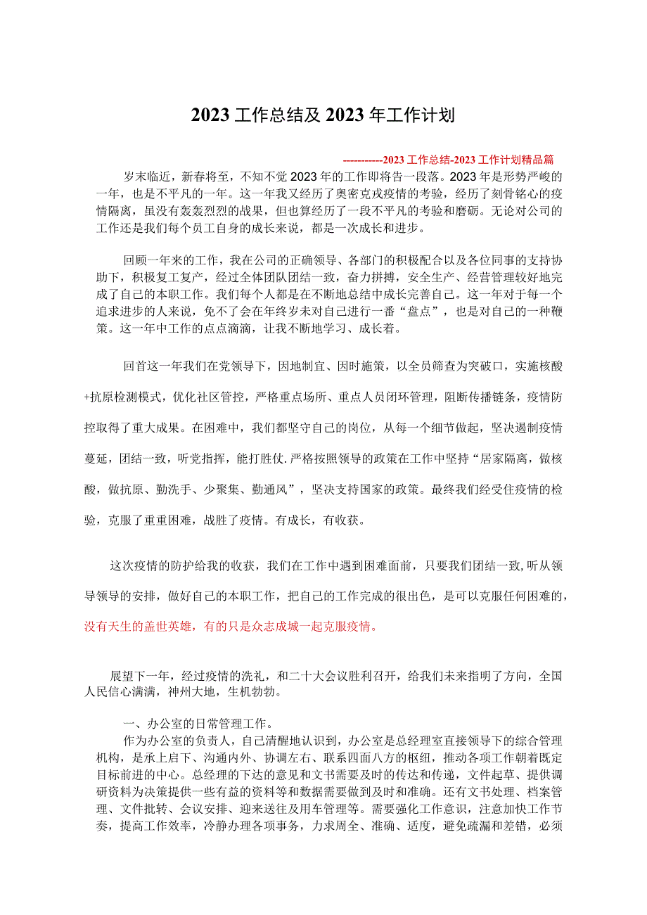 2023年终工作总结及2023年工作计划模板参考.docx_第1页