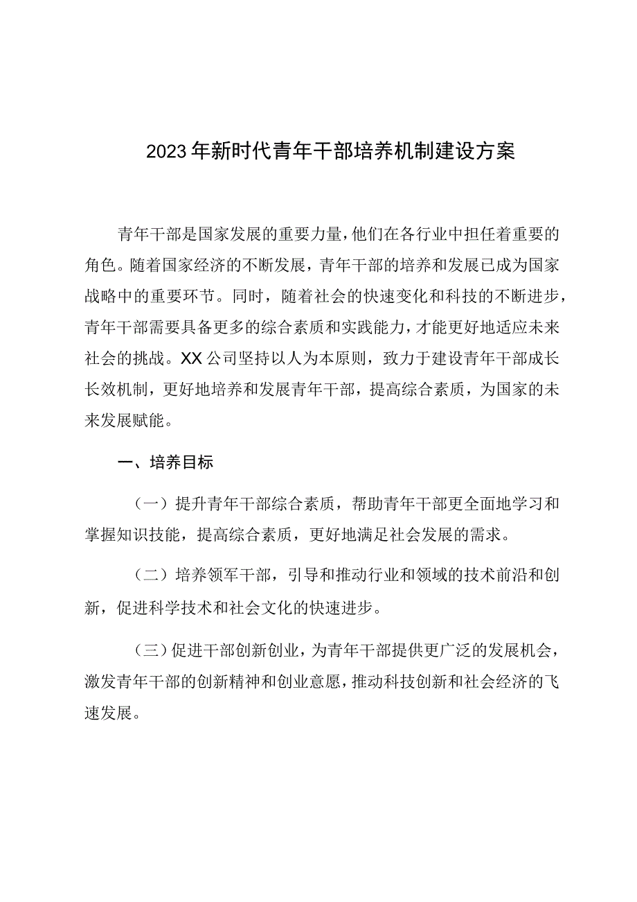 2023年新时代青年干部培养机制建设方案.docx_第1页