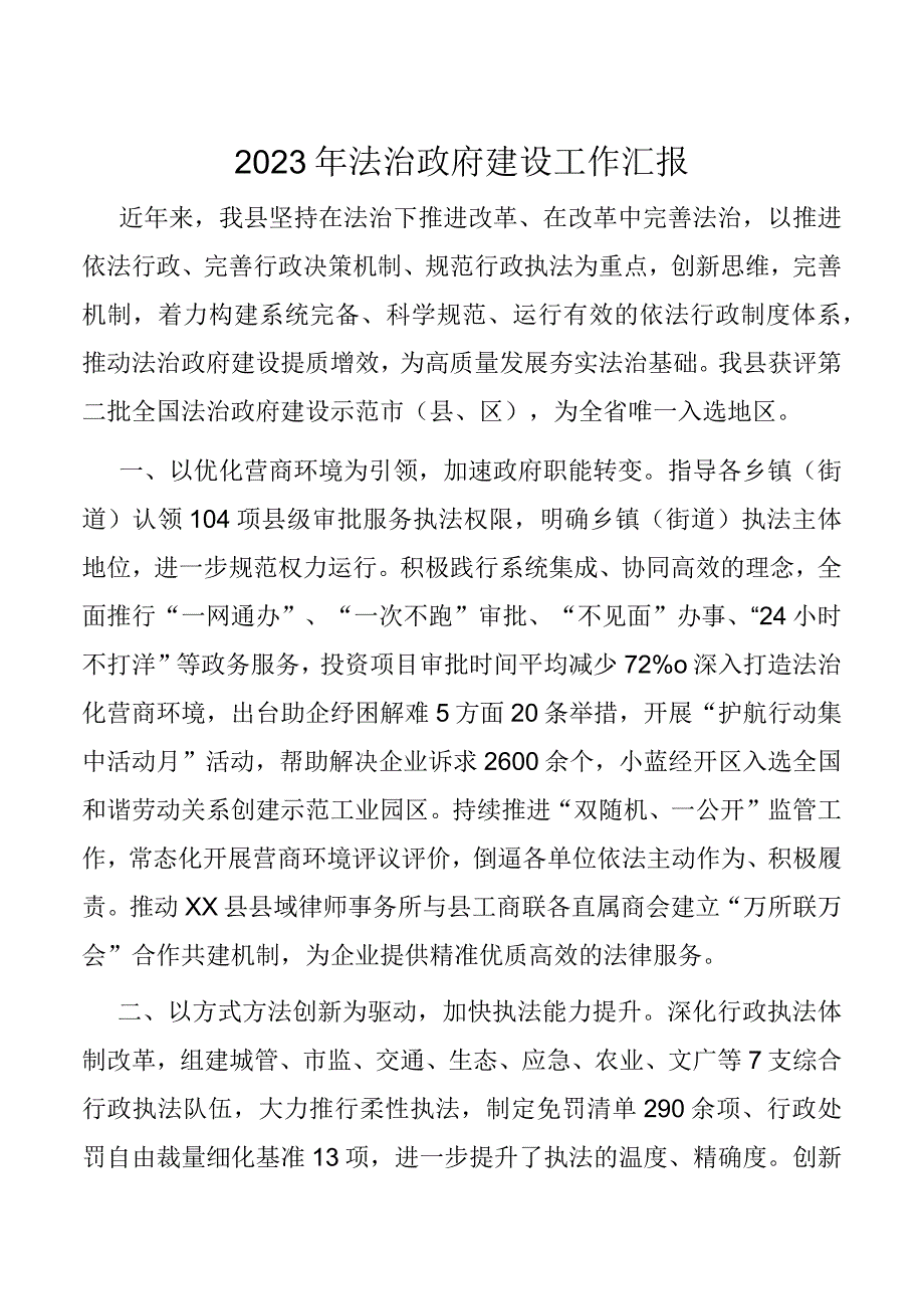 2023年法治政府建设工作汇报.docx_第1页