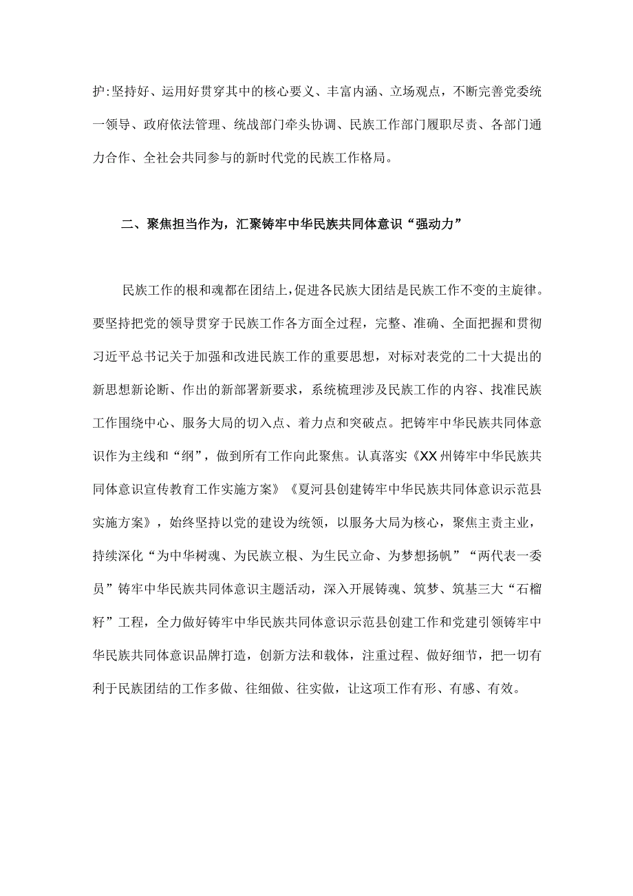 2023年统战部部长副部长统战干部学习贯彻党的二十大精神专题研讨心得交流发言(七篇)汇编供参考.docx_第2页