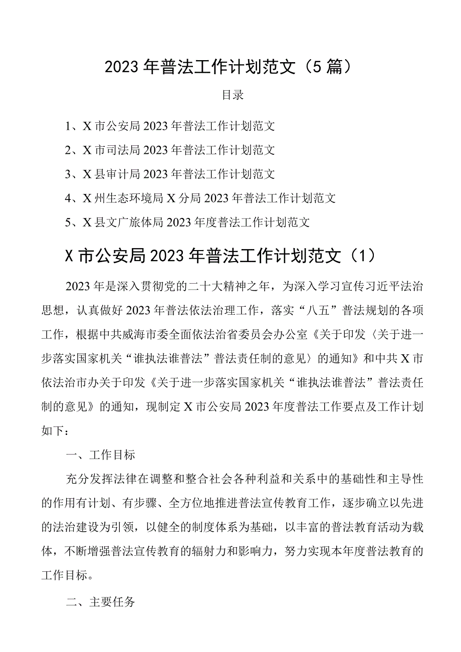 2023年普法工作计划实施方案要点表格5篇.docx_第1页