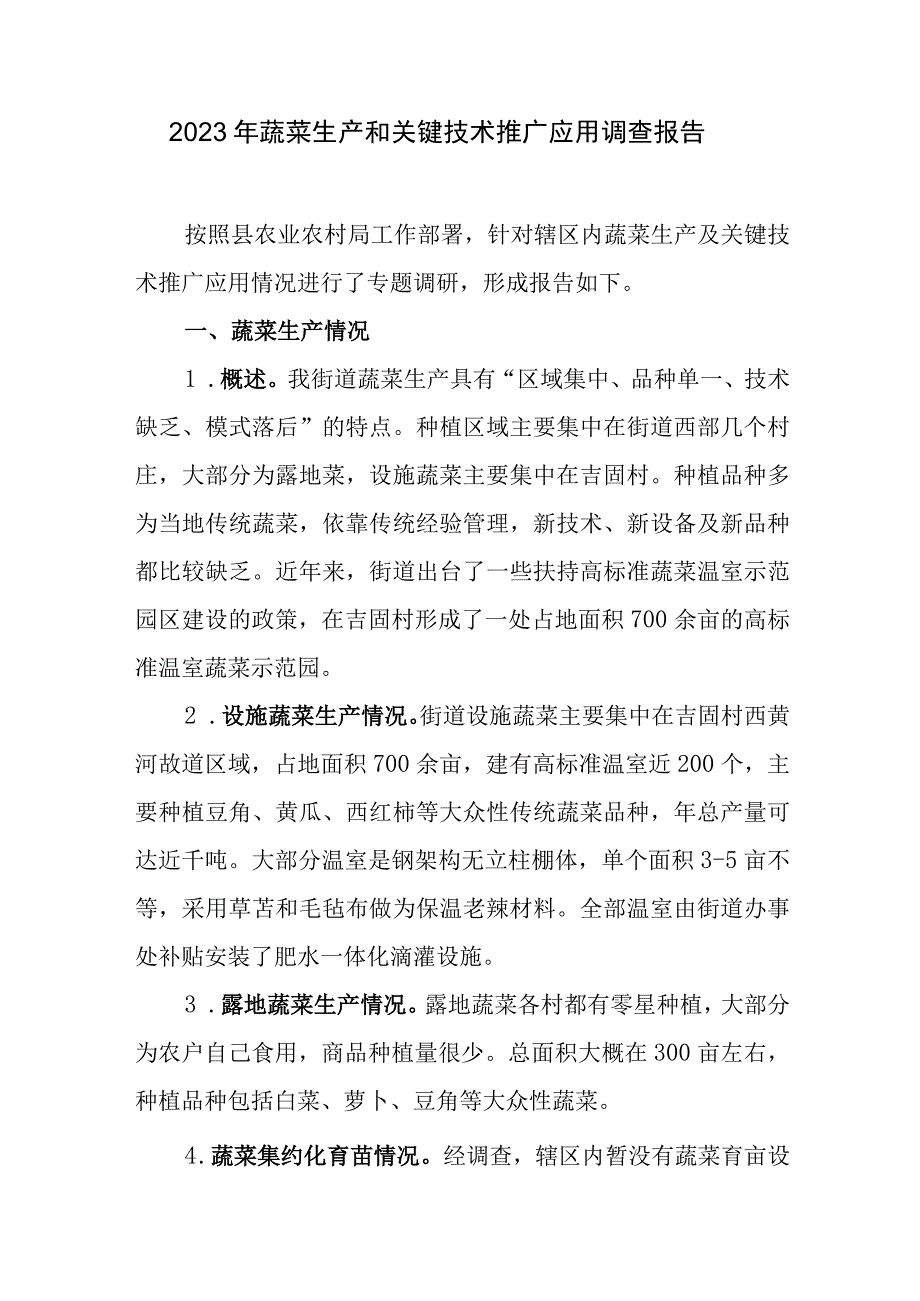 2023年蔬菜生产和关键技术推广应用调查报告.docx_第1页