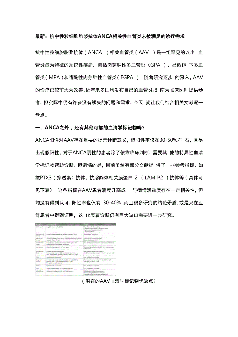 最新：抗中性粒细胞胞浆抗体ANCA相关性血管炎未被满足的诊疗需求.docx_第1页