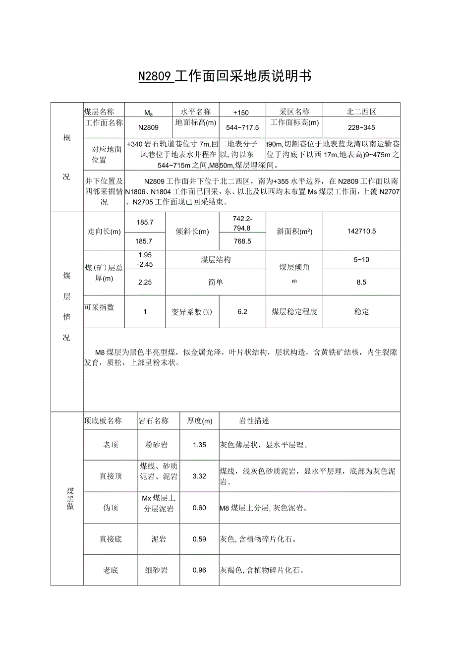 N2809工作面回采地质说明书.docx_第2页