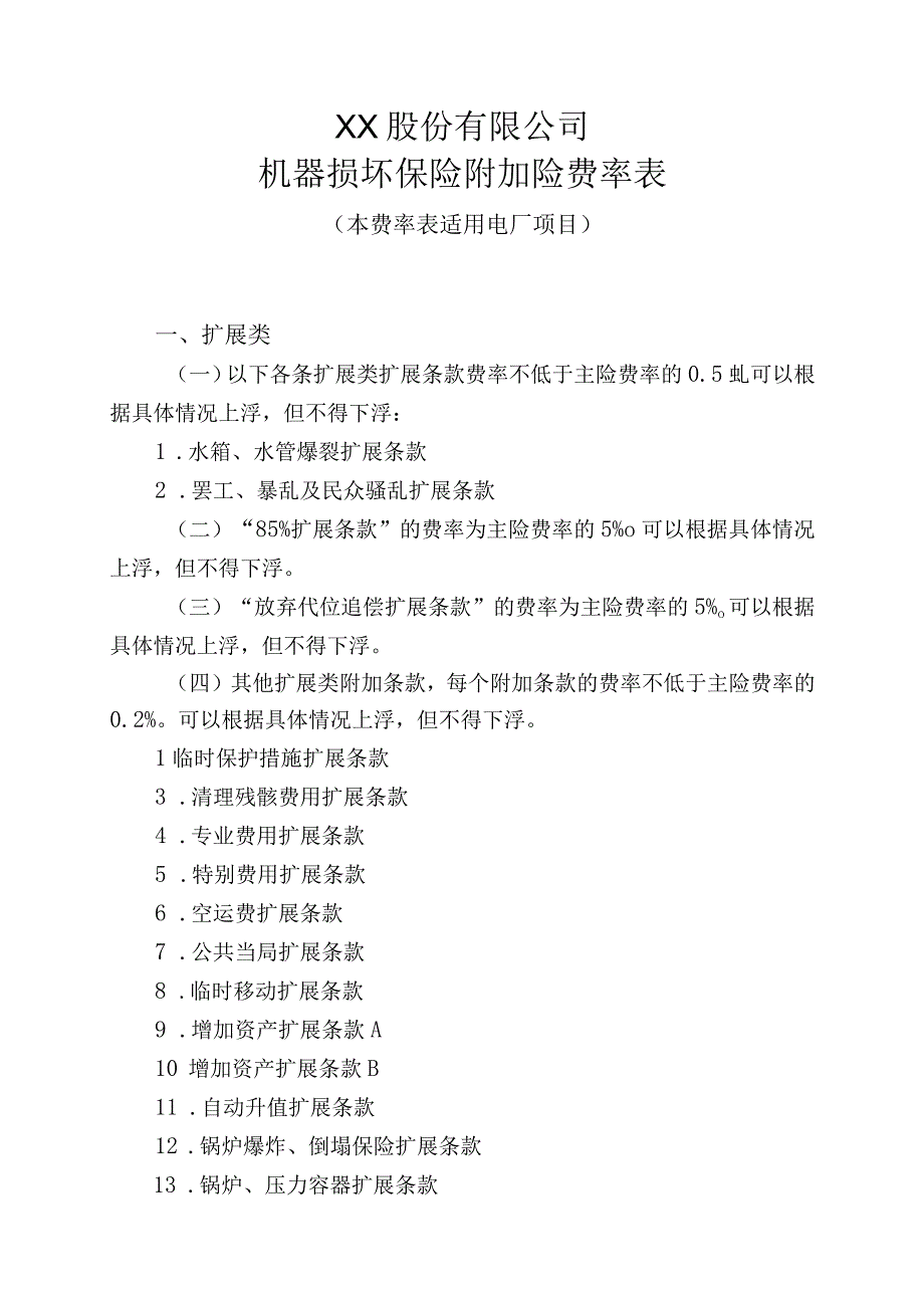 机器损坏保险附加险费率表本费率表适用电厂项目.docx_第1页