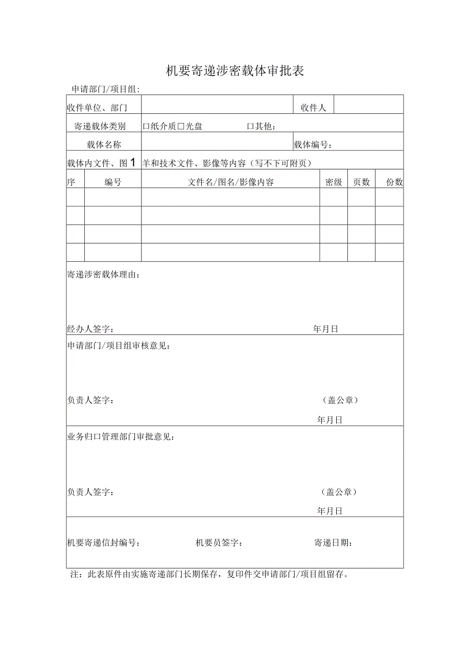 机要寄递涉密载体审批表 (1).docx_第1页