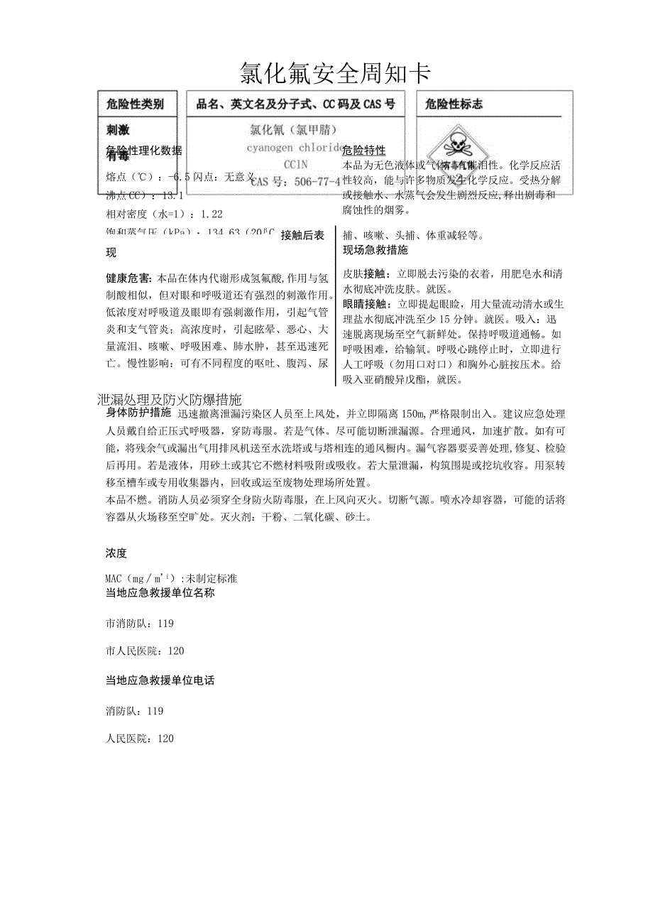 氯化氰安全周知卡职业危害告知卡理化特性表.docx_第1页