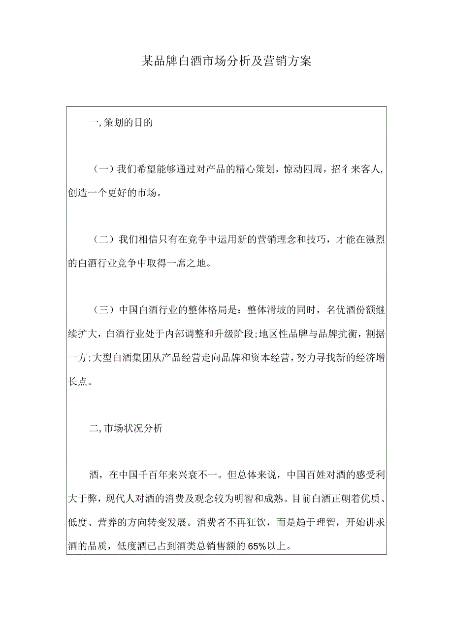 某品牌白酒市场分析及营销方案.docx_第1页