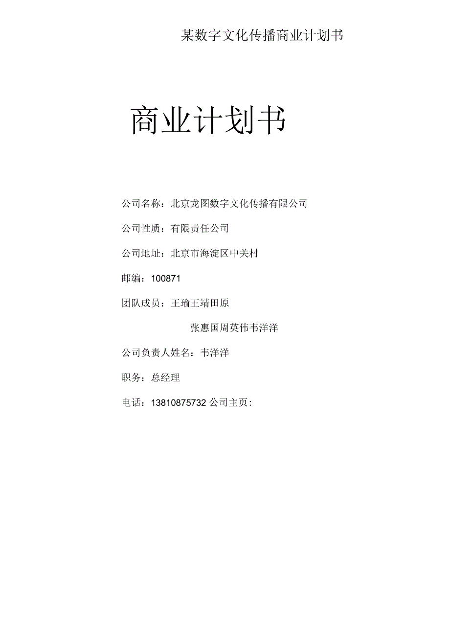 某数字文化传播商业计划书.docx_第1页