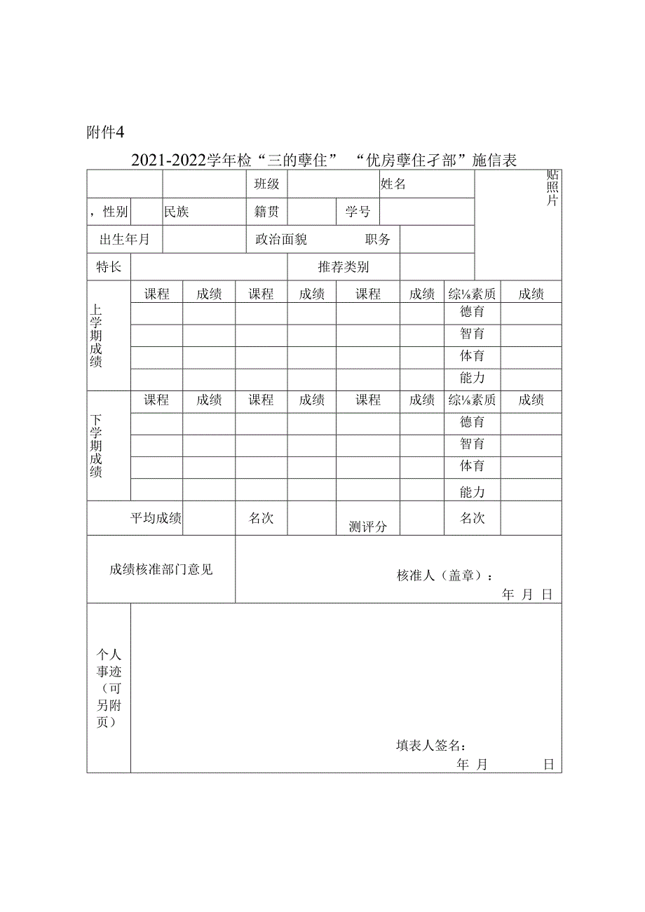 校级三好学生优秀学生干部推荐表模板.docx_第1页