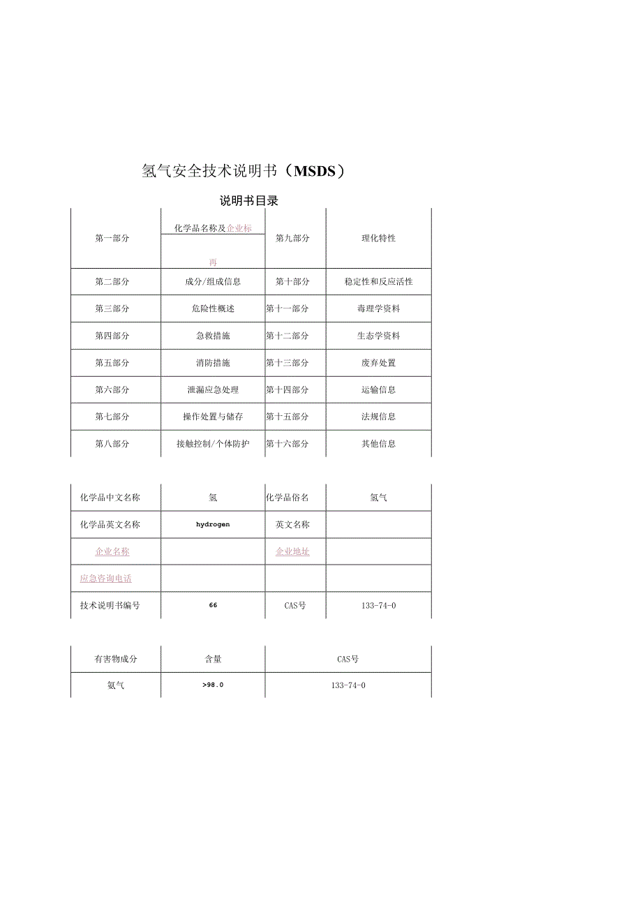 氢气安全技术说明书MSDS最规范和详尽版本.docx_第1页