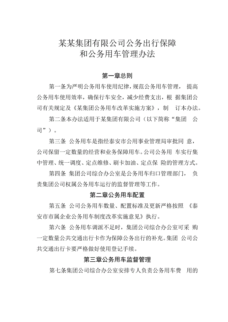 某某集团有限公司公务出行保障和公务用车管理办法.docx_第1页