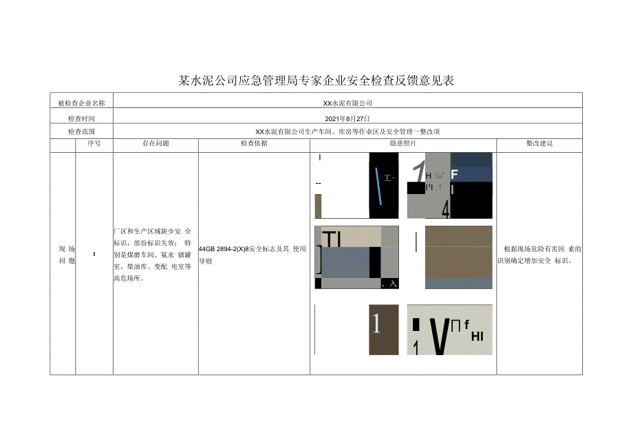 某水泥有限公司隐患排查反馈表安监局专家检查.docx_第1页