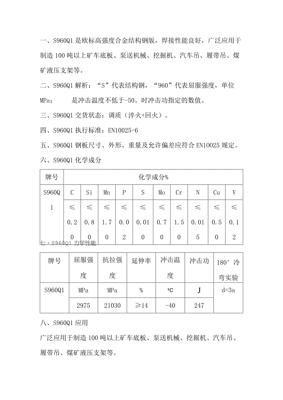 欧标高强度合金调质钢板S960QL性能成分分析.docx_第1页