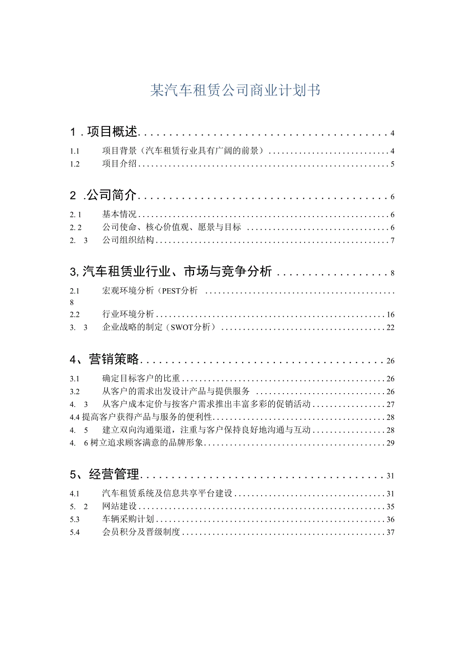 某汽车租赁公司商业计划书.docx_第1页